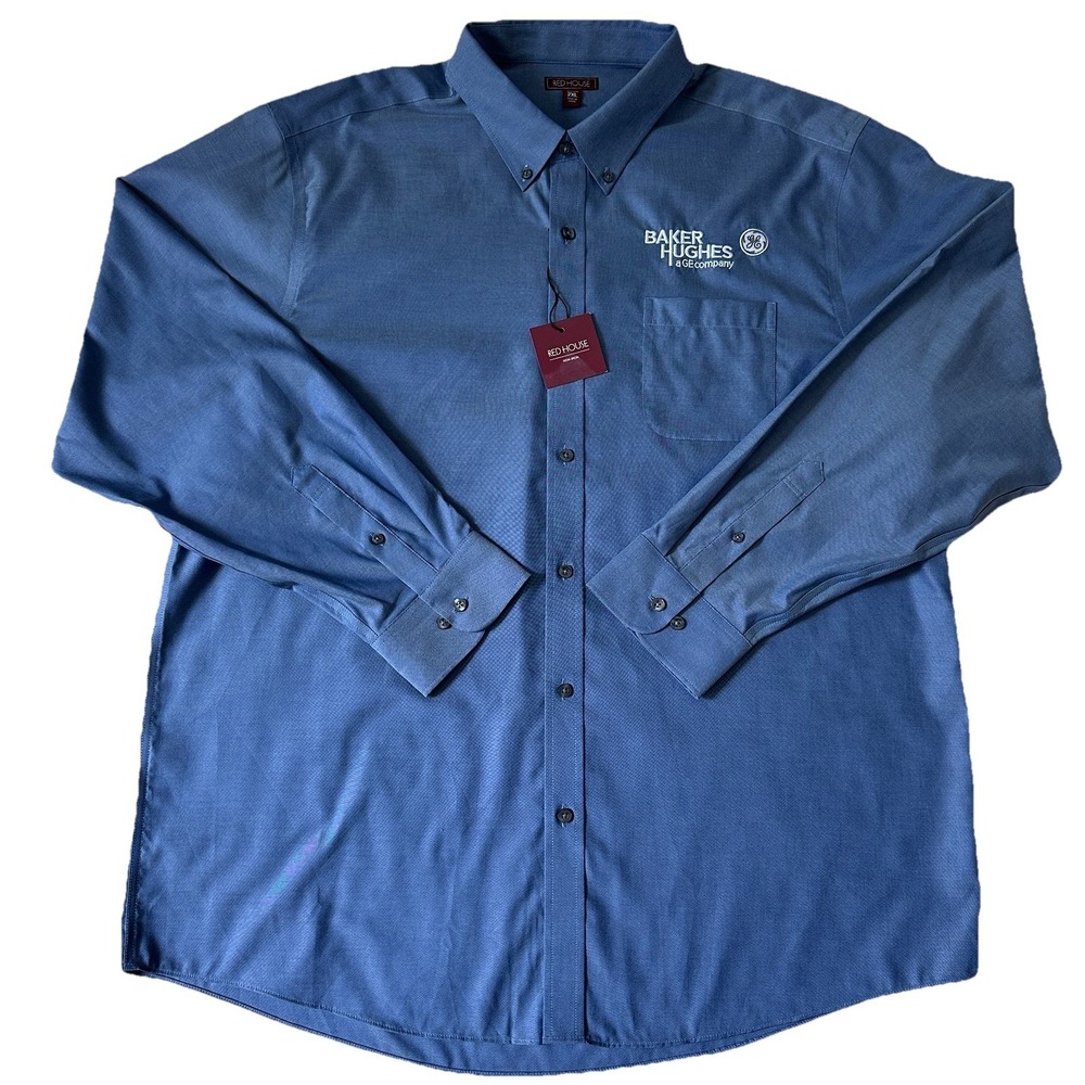Red House Shirt Men's 2XL Blue 100% Cotton Long Sleeve Baker Hughes GE Logo NWT